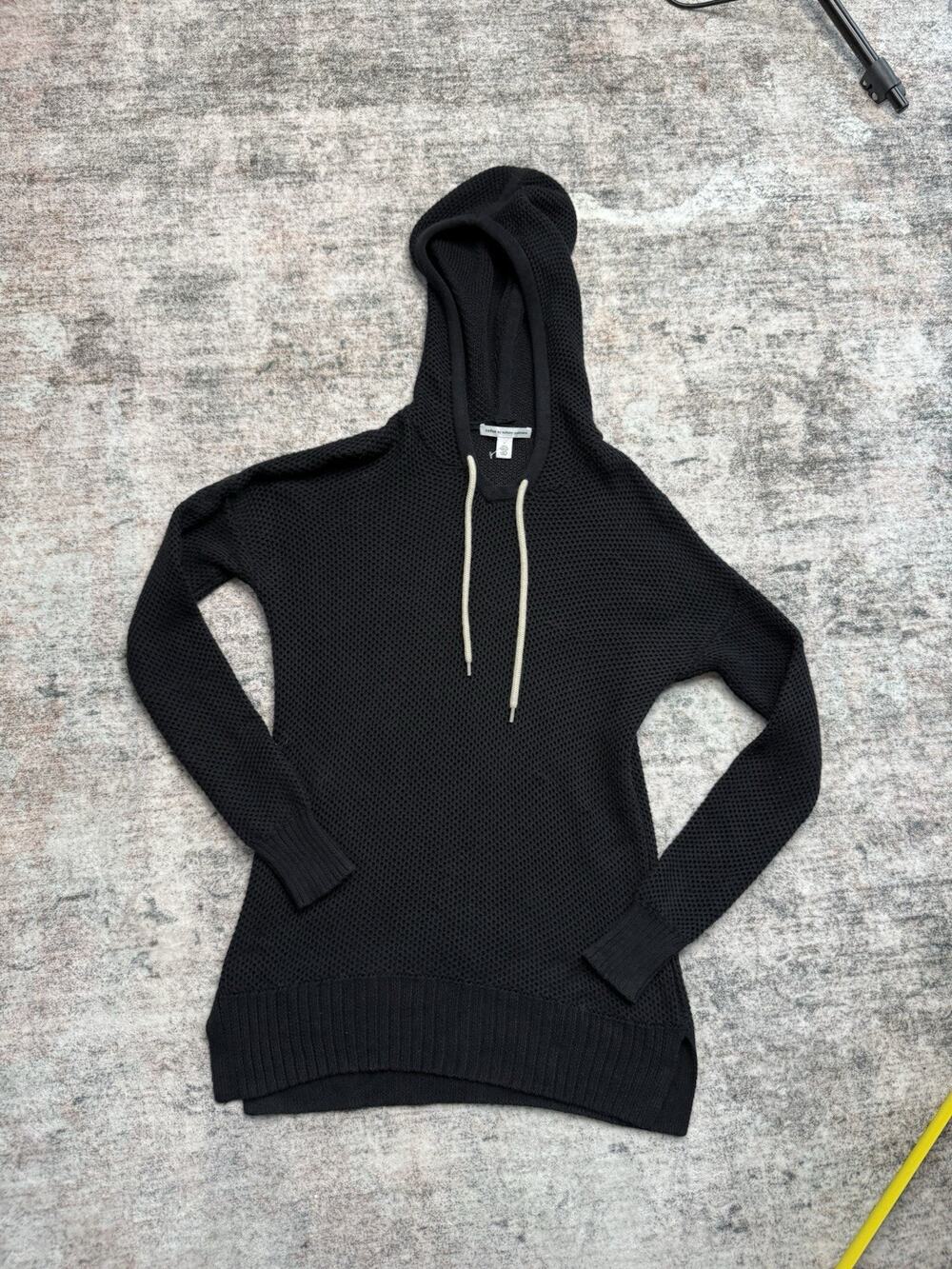 Cotton By Autumn Cashmere Pullover Hoodie S Black Mesh Sheer Cotton Longsleeve